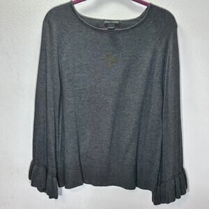 Chelsea & Theodore Gray Ruffle Sleeve Sweater Small Soft Knit Cashmere Blend